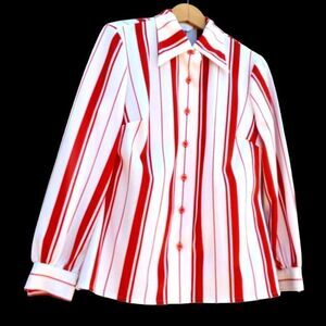 60s Polyester Shirt Striped Red and White Womens M James Kenrob by Dalton NWOT